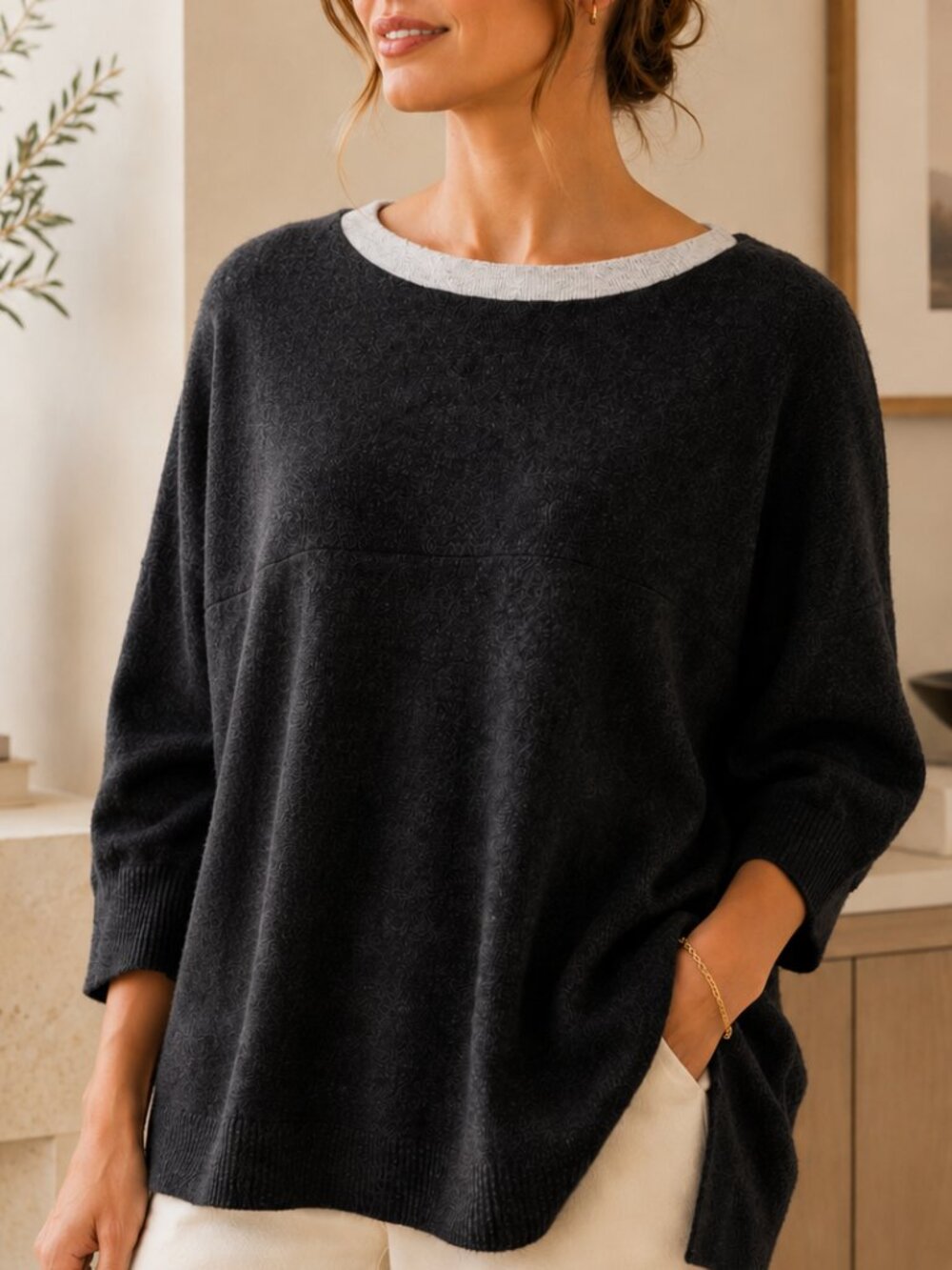 DUFFY 100% Cashmere Oversized Boatneck Sweater Charcoal Gray XS/S